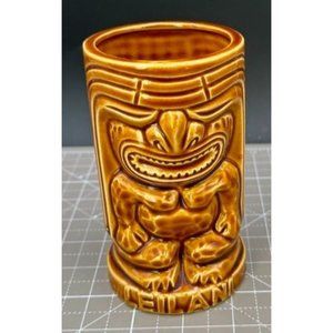 Vintage Hawaiian Tiki Ceramic Cup Brown Glaze Leilani Barware